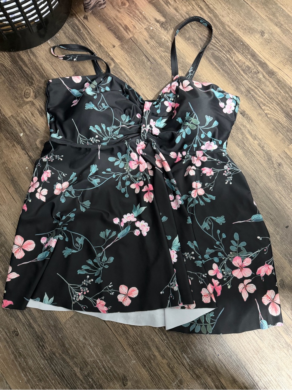 Black Floral Swim top with Pink & Teal Blooms